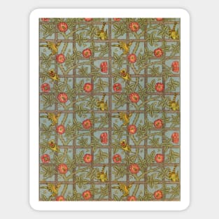 Garden Trellis with Birds Flowers Thorns Vintage Wallpaper Pattern Sticker